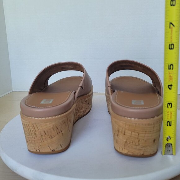 FitFlop Eloise Slides Sandals Women's Beige Leather Cork Wrap Wedge Slides Sz 11 - Picture 15 of 16